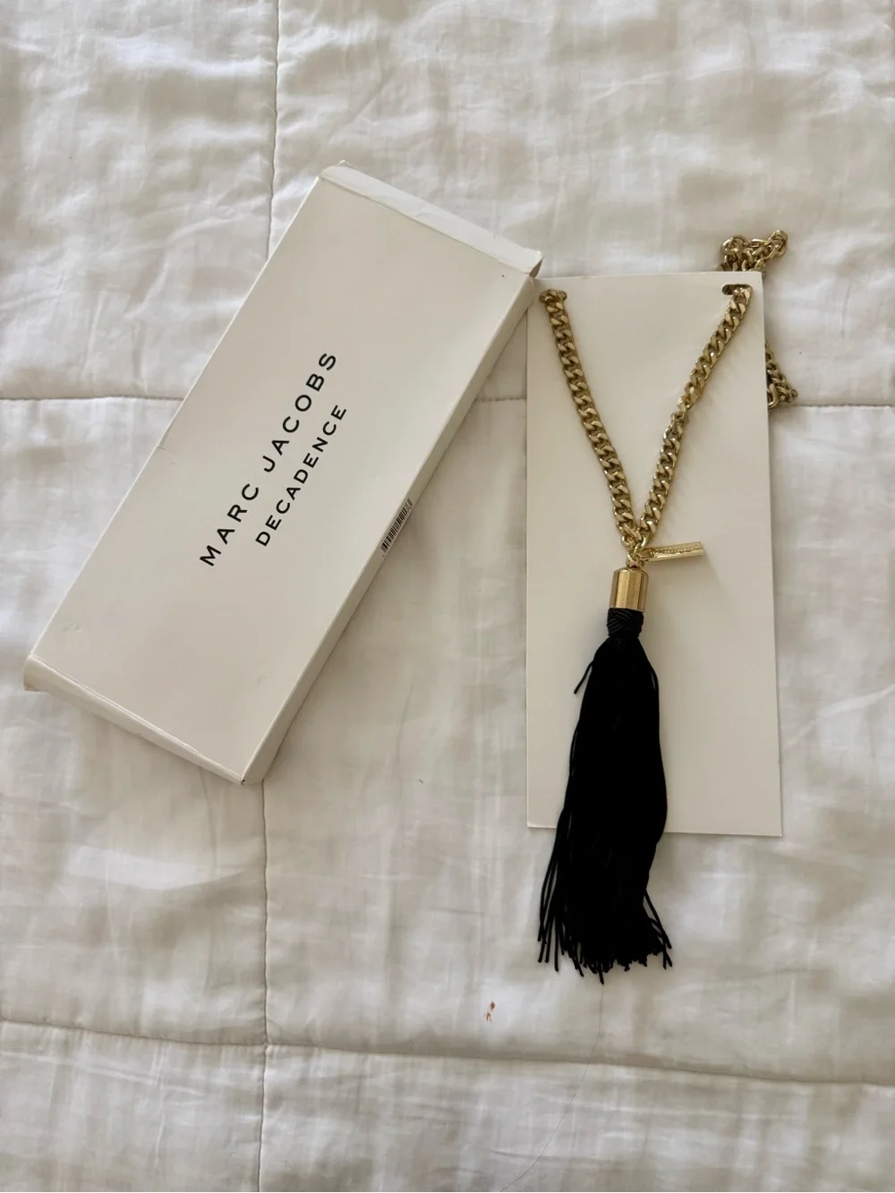 Marc Jacobs Gold Chain Necklace with Black Tassel Pendant